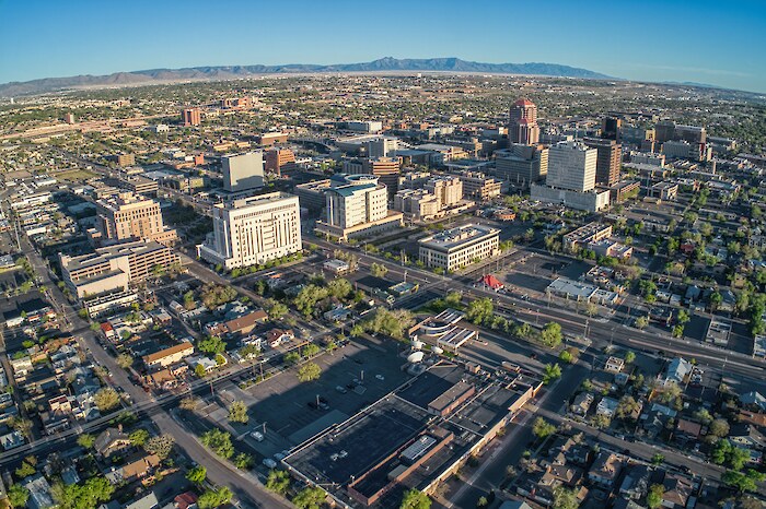 Aerial View of Albuquerque, New Mexico, by Jacob via Adobe Stock Images.