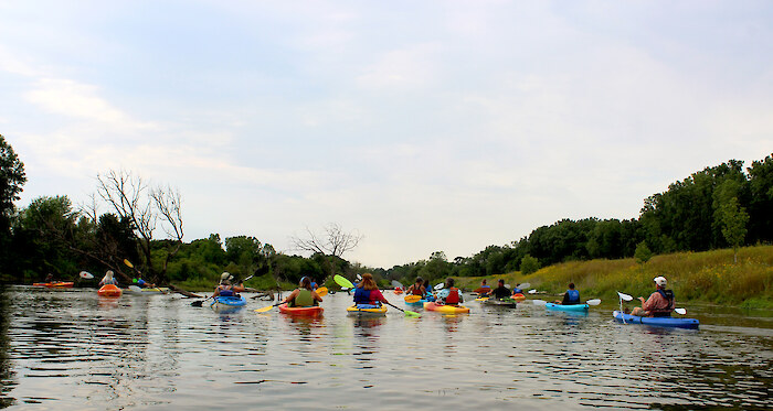 Kayakers paddling in Clinton, Michigan. Photo credit: Clinton River Watershed Council.